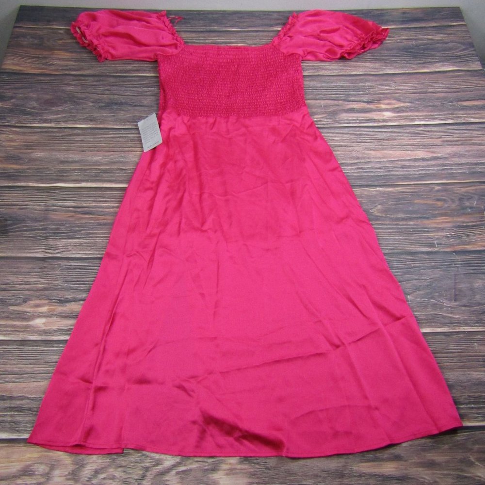 NSR NEW NWT Womens Medium Pink Lily Smocked Front Midi Dress - Picture 7 of 7